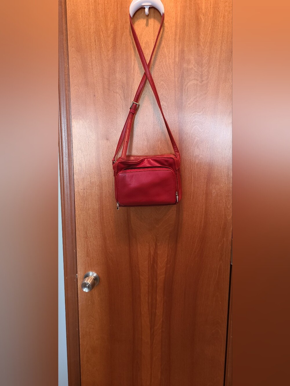 Red Leather Crossbody Bag - Classic Women's Shoulder Bag